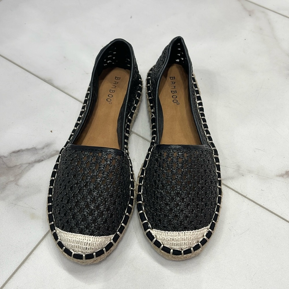 woven black espadrille flats